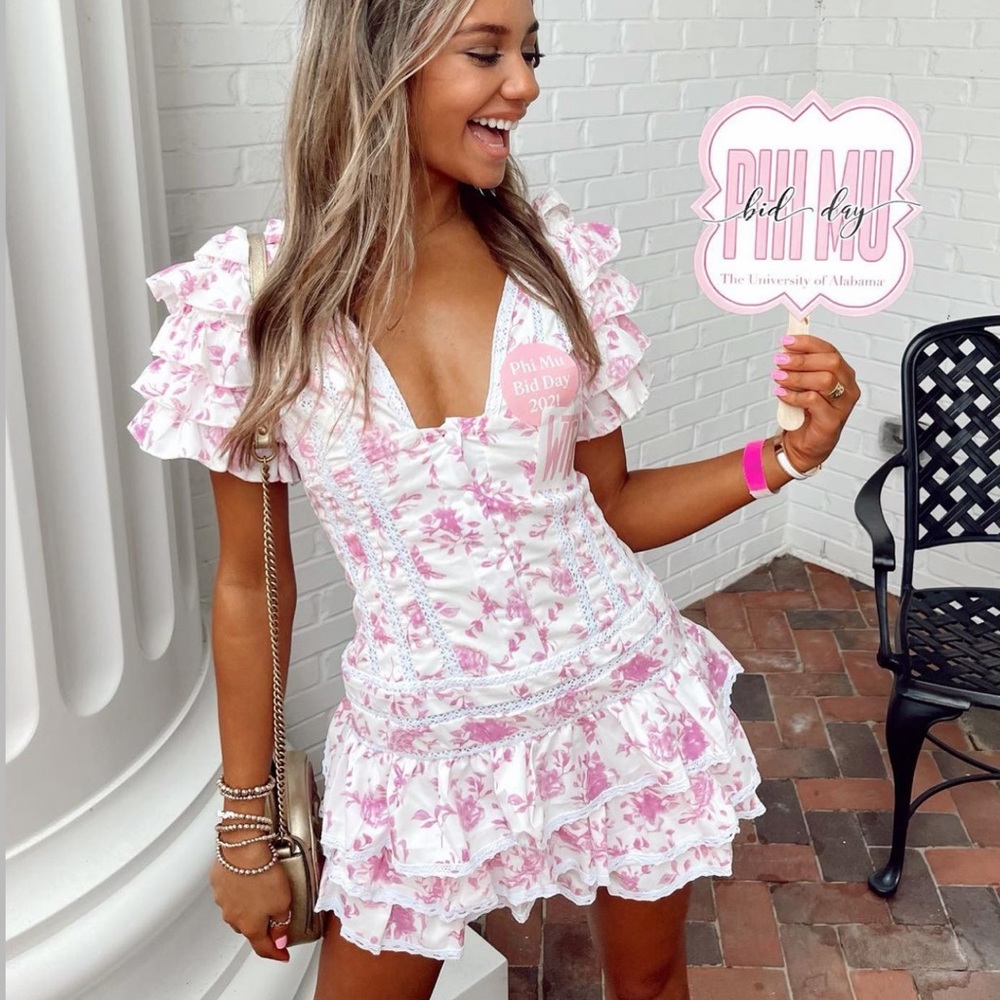 Pink floral mini dress- loveshackfancy dupe